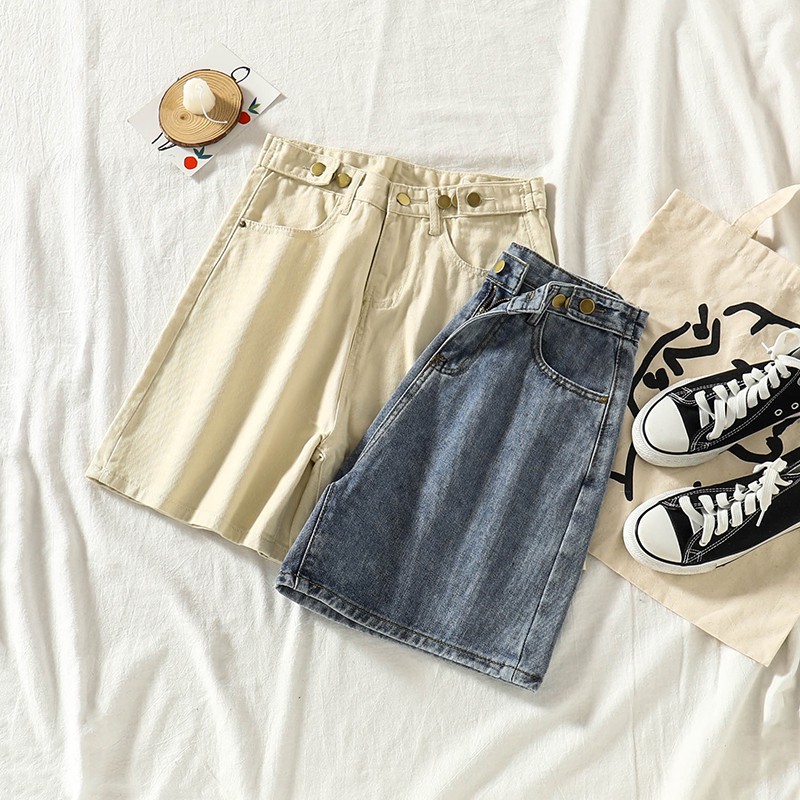 Quần Jean Short Nữ Ống Rộng Lưng Cao Retro Form Rộng Hàn Quốc Quần Sooc Bò Nữ Lưng Cao Ulzzang Thời Trang