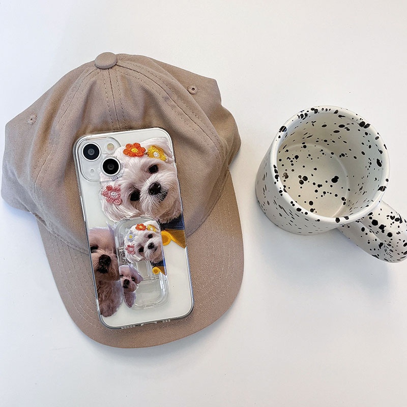 Ốp Điện Thoại TPU Dẻo Trong Suốt Họa Tiết Chú Chó Teddy Kèm Giá Đỡ Cho iPhone 13 12 11 Pro Max Xr Xs Max X iphone13pro