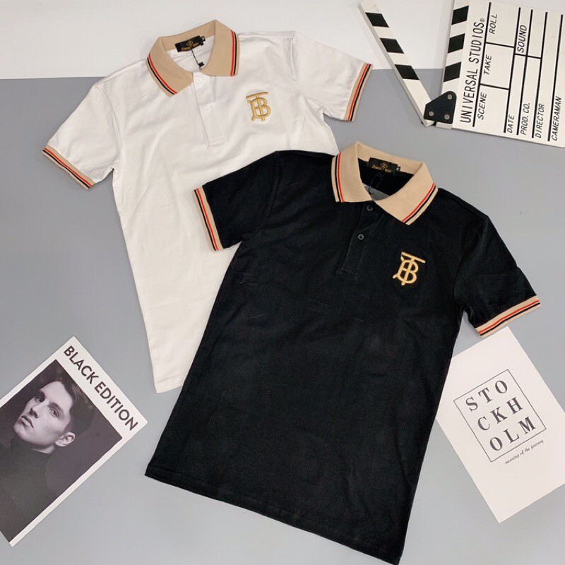 Áo thun cổ Polo thêu nổi hoạ tiết Burberry Simple chất liệu cotton cao cấp