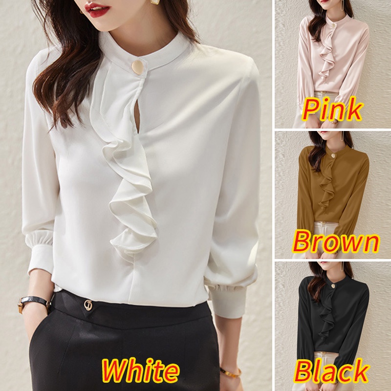 Zanzea Áo Tay Phồng Cổ Đứng Phong Cách Hàn Quốc Thanh Lịch Dành Cho Nữ