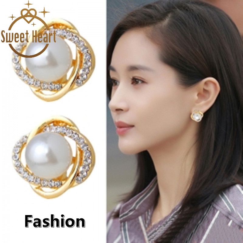 Bông tai mạ bạc 925 đính đá/ngọc trai thời trang Hàn Quốc cho nữ