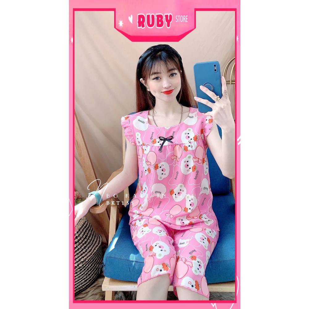 Đồ bộ nữ mặc nhà chất kate mềm mát in hình gấu hojta hình dễ thương Bộ kate lửng BKT155