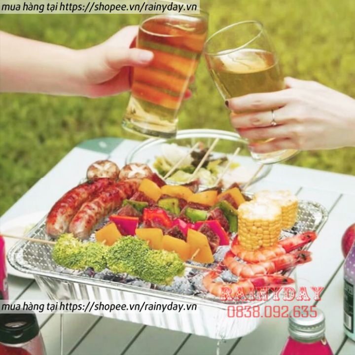 Vỉ nướng than BBQ dùng 1 lần, bếp nướng thịt đi du lịch dã ngoại picnic ngoài trời