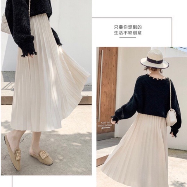 Chân váy xếp ly dáng dài