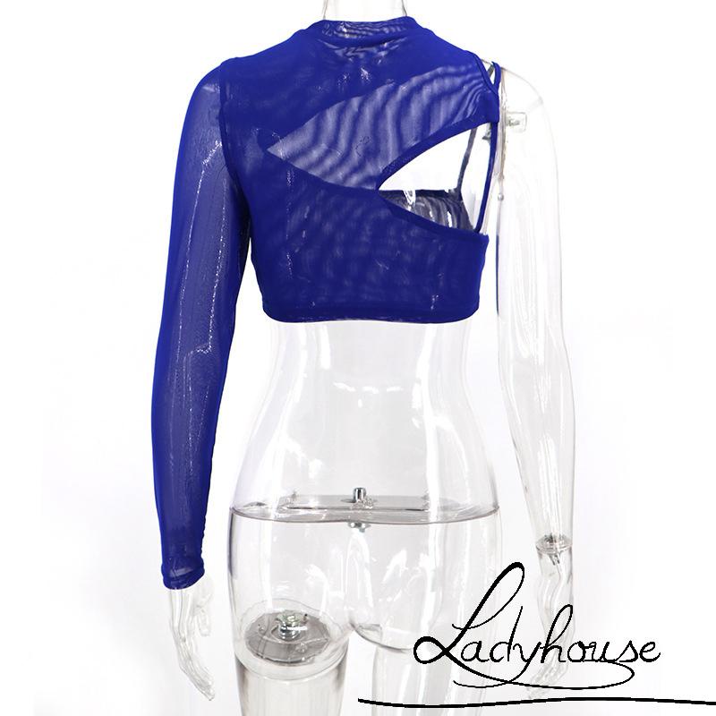 Áo Croptop Trễ Vai Tay Dài Màu Trơn Thiết Kế Khoét Lỗ Độc Đáo Thời Trang Cho Nữ