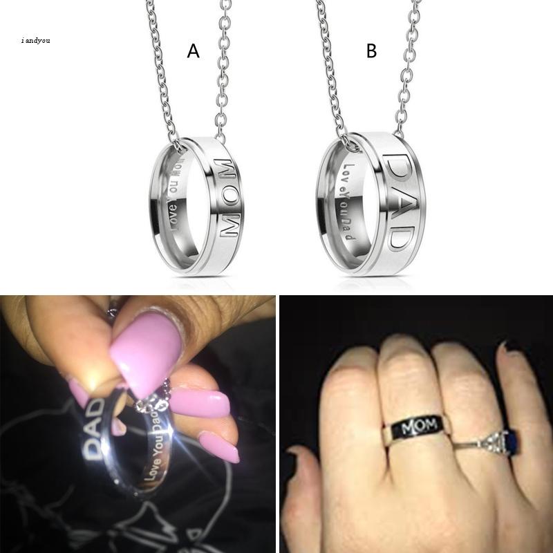 ✿ Dây Chuyền Mặt Nhẫn Khắc Chữ Dad / Mom Thời Trang