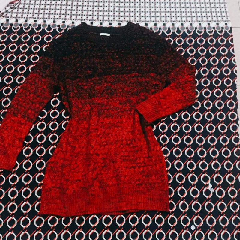 Áo đầm lên màu đỏ loang màu hàng secondhand Size L XL