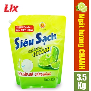 Nước Rửa Chén LIX 3.5KG Siêu Sạch Hương Chanh loại Túi - N4301