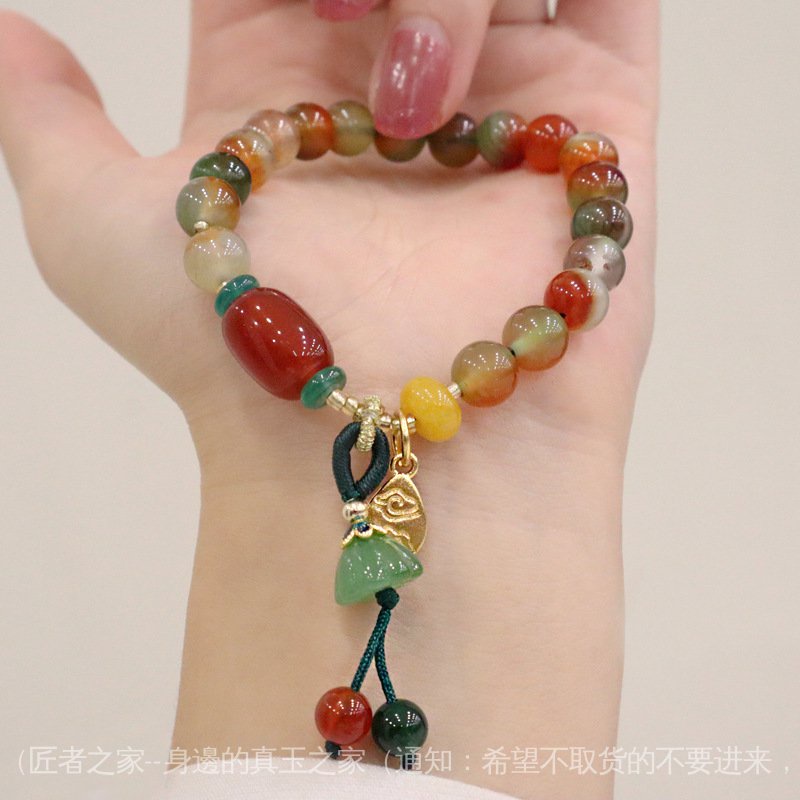 Vòng tay chuỗi hạt đá mã/ khổng tước màu đỏ 8mm