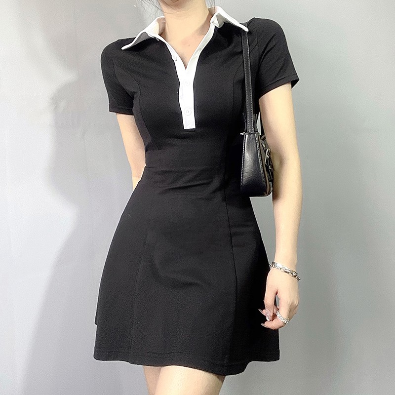 Váy polo nữ ngắn tay dáng xoè MADELA cổ bẻ sang chảnh, Đầm polo nữ dáng ôm thanh lịch vải cotton dày dặn | BigBuy360 - bigbuy360.vn