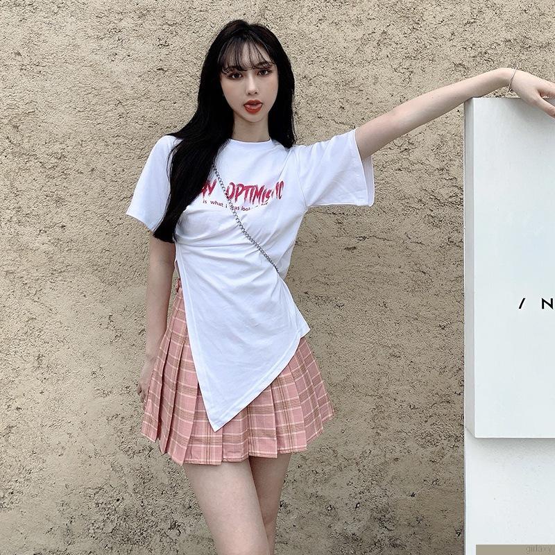Áo thun ngắn tay cổ tròn in chữ phong cách hàn quốc dành cho nữ