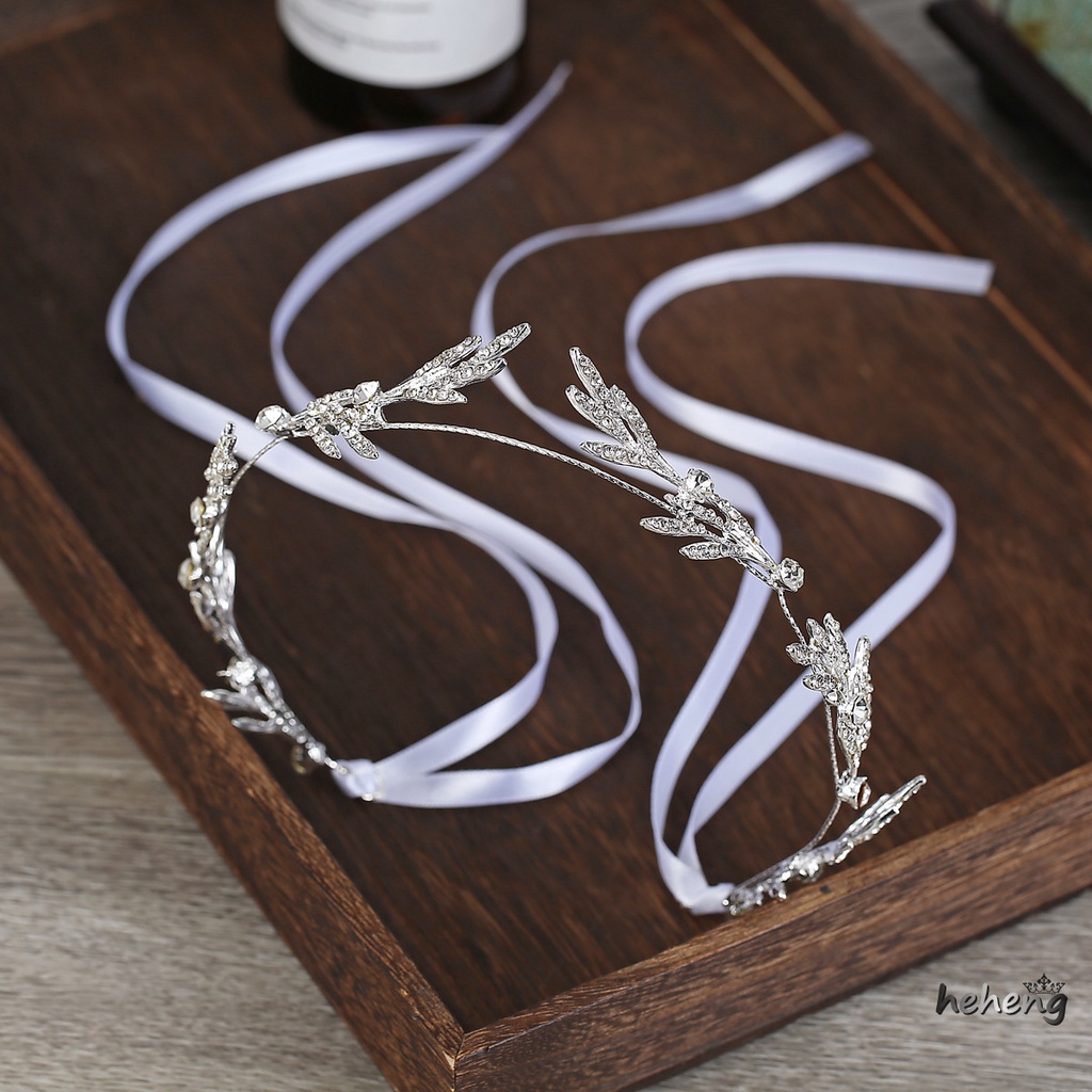 Băng Đô Cài Tóc Hình Chiếc Lá Phối Ruy Băng Thời Trang Cho Cô Dâu