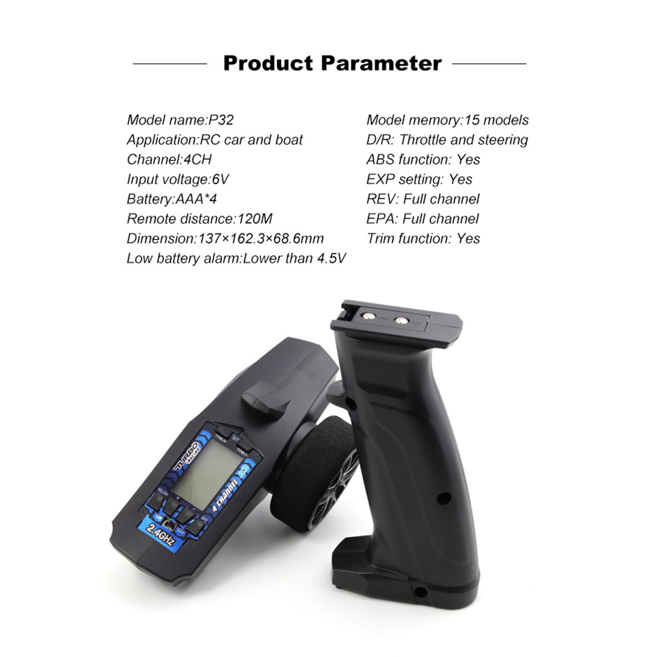 Thiết Bị Truyền Nhận Tín Hiệu Radio P32 Turbo Racing 91803G-C 2.4G 4CH Màn Hình LCD Cho Xe Hơi Tàu Thuyền Điều Khiể