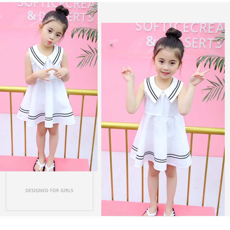 3 - Váy đầm bé gái cổ hải quân điệu đà màu trắng - HG055