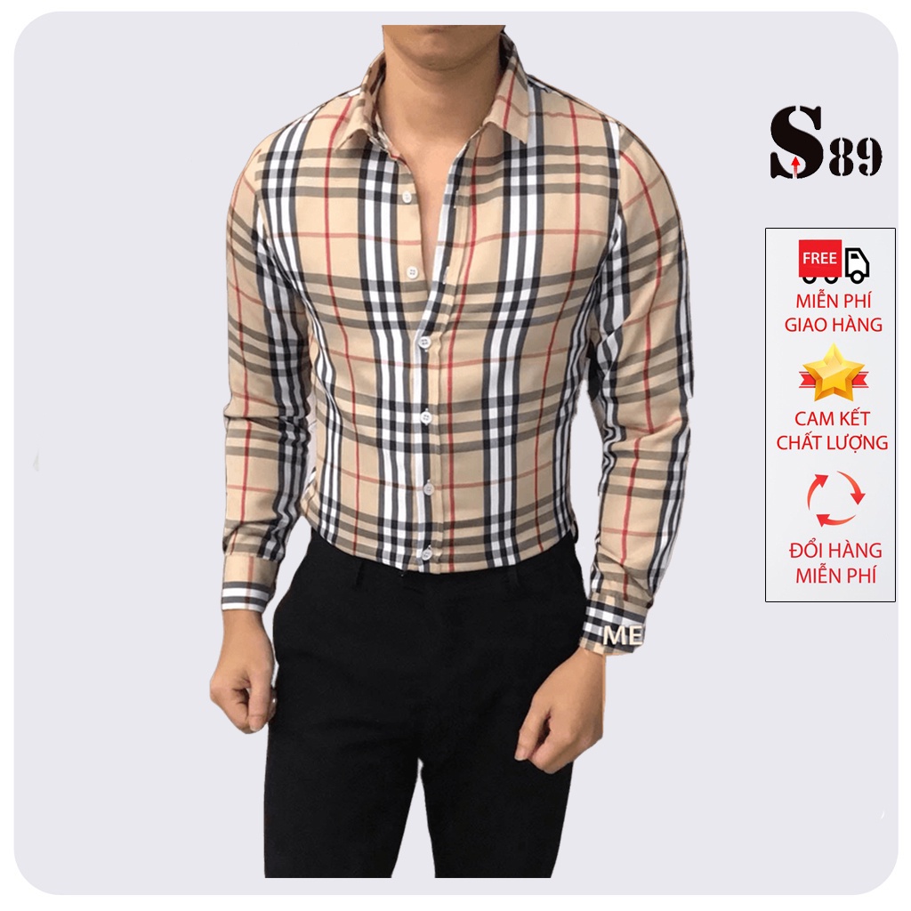 Áo sơ mi nam dài tay họa tiết kẻ sọc bbr form dáng slim fit Hàn Quốc