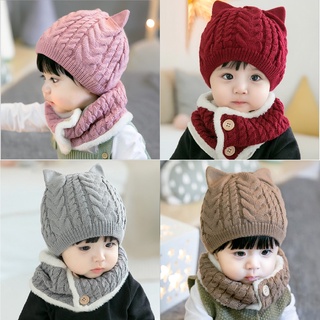 Mũ Len Tai Mèo Cho Bé Kèm Khăn Quàng Cổ Cài Cúc 6-36 Tháng M15 del