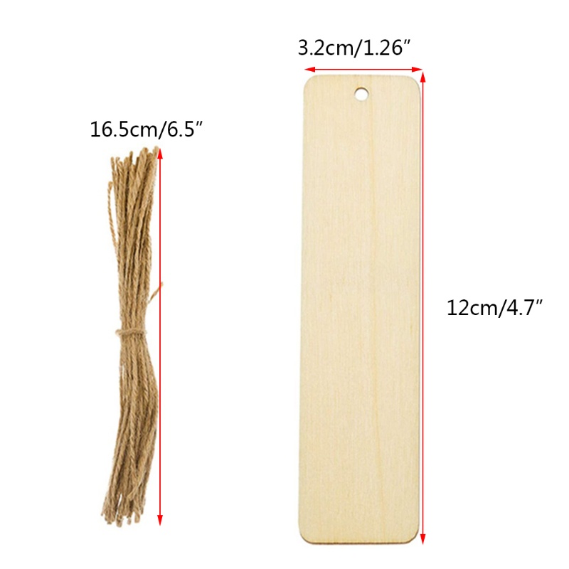 Set thẻ tag đánh dấu trang sách trống DIY dạng treo bằng gỗ thủ công chưa hoàn thiện