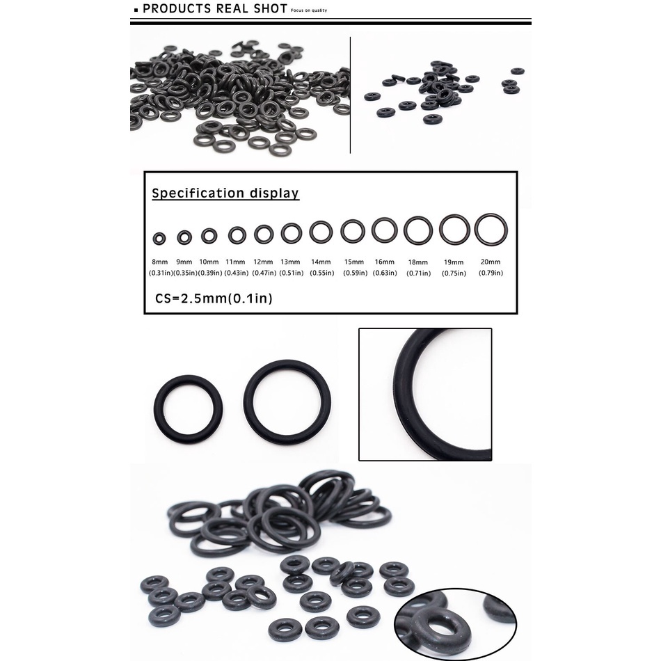 Set 10 Vòng Đệm Cao Su Hình Chữ o Màu Đen Cho Vòng Đệm Cao Su 8 / 9 / 10 / 11 / 12 / 13 / 14 / 15 / 16 / 18 / 19 / 20 * 2.5mm