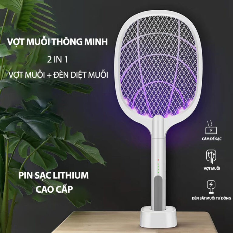 VỢT MUỖI THÔNG MINH TÍCH HỢP ĐÈN LED CÁO CẤP THU HÚT MUỖI HIỆU QUẢ TẶNG KÈM DÂY SẠC