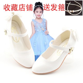 ❤❤Giày Cao Gót Bé Gái Thời Trang Nông Miệng Giày Công Chúa Phiên Bản Hàn Quốc Bé Gái Giày Pha Lê Trẻ Em Đen Trắng Da Giày