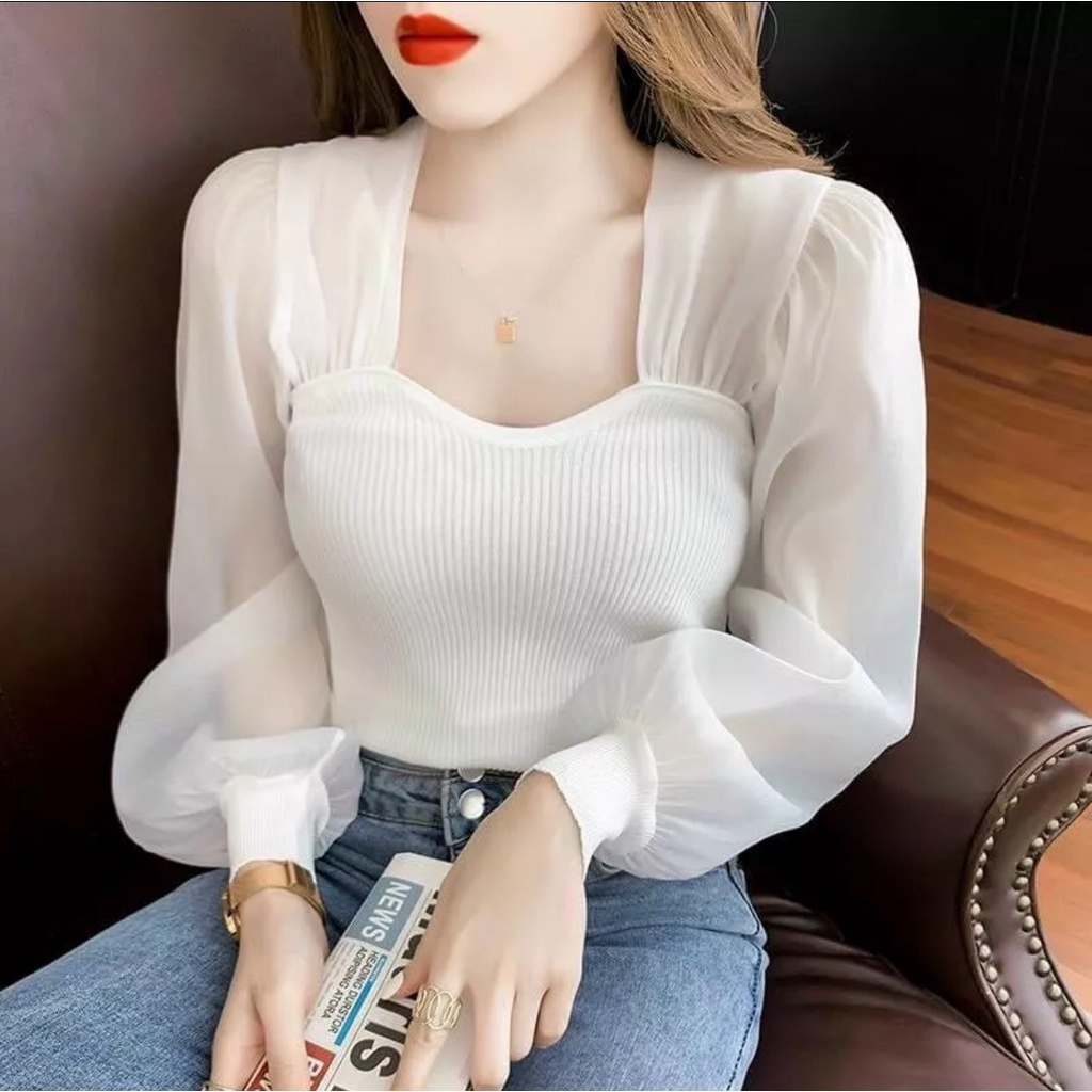 Áo Kiểu Nữ Hàn Quốc Tay Phồng Tiểu Thư Phong Cách Uizzang Siêu Xinh