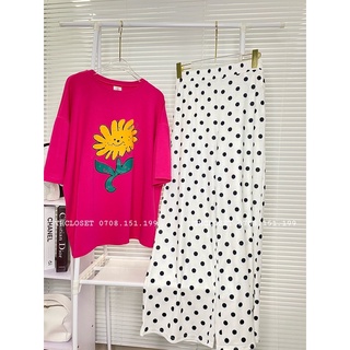 Set bộ áo hồng quần chấm bi freesize