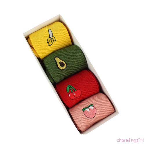 Vớ cotton thêu họa tiết trái cây hoạt hình xinh xắn cho nữ