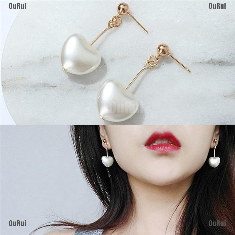 Đôi Bông Tai Hình Trái Tim Nạm Ngọc Trai Giả