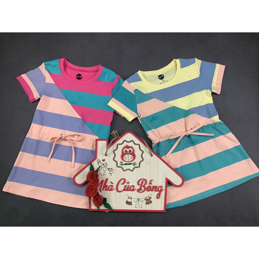 Đầm thun bé gái phối kiểu cột dây eo size 10 - 36 kg