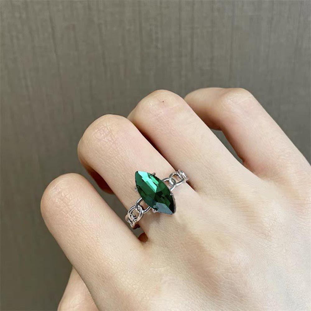 Nhẫn Hở Hình Vuông Màu Xanh Lá Phong Cách Vintage Dành Cho Nữ
