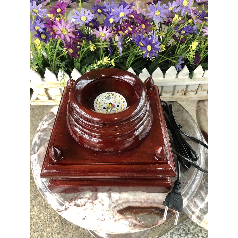 Chân đế đèn gỗ hình vuông xoay cho quả cầu đá phong thủy đường kính lớn - Cao 12cm và 14cm