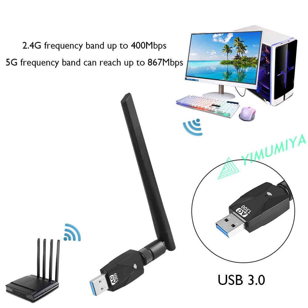 YI 1300M USB Mini WiFi Dongle Adapter Dual Band Wireless Receiver with Antenna