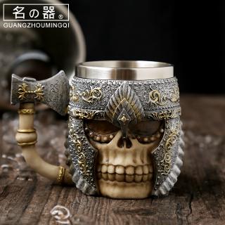 Cốc thủy tinh có tay cầm bằng thép không gỉ thiết kế hình đầu lâu độc đáo