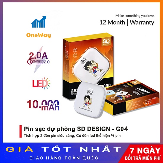 Sạc Dự Phòng Mini G04 10000mAh Chính Hãng SD Design Dùng Cho iPhone Samsung Xiaomi Oppo Tích Hợp Đèn Pin