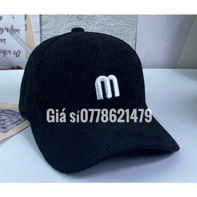 mũ kết lưỡi trai - nón lưỡi trai hàn quốc nhung đũa thêu Chữ M trend thời trang