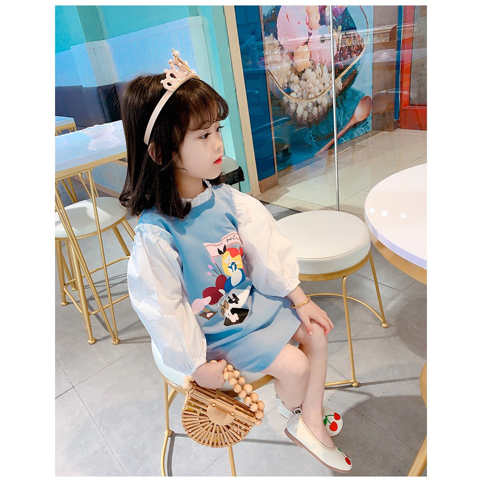 Váy tay bồng họa tiết hoạt hình dễ thương cho bé gái - Hàng Quảng Châu Cao Cấp