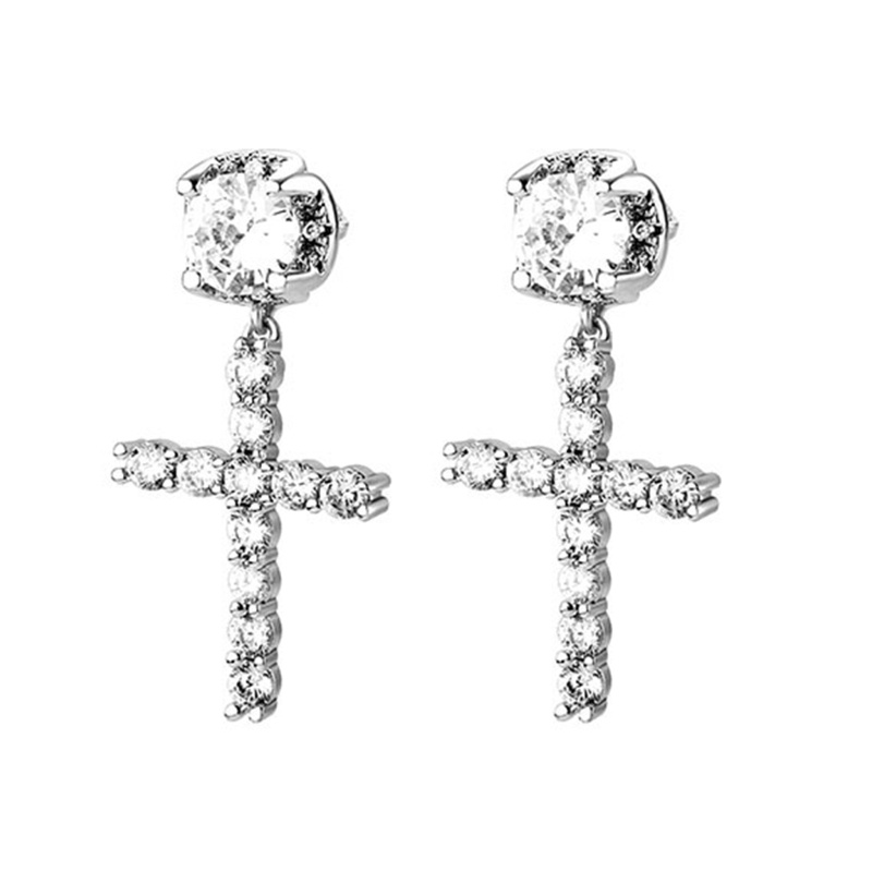 Bông Tai Hình Chữ Thập Đính Đá Zircon Lấp Lánh Sang Trọng Cho Nữ