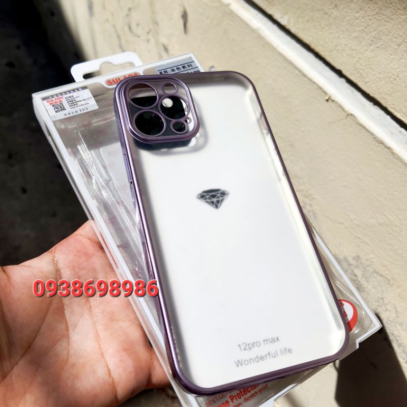 Iphone 12 pro max _ Ốp sulada lưng nhám viền màu Tím dẻo ôm máy