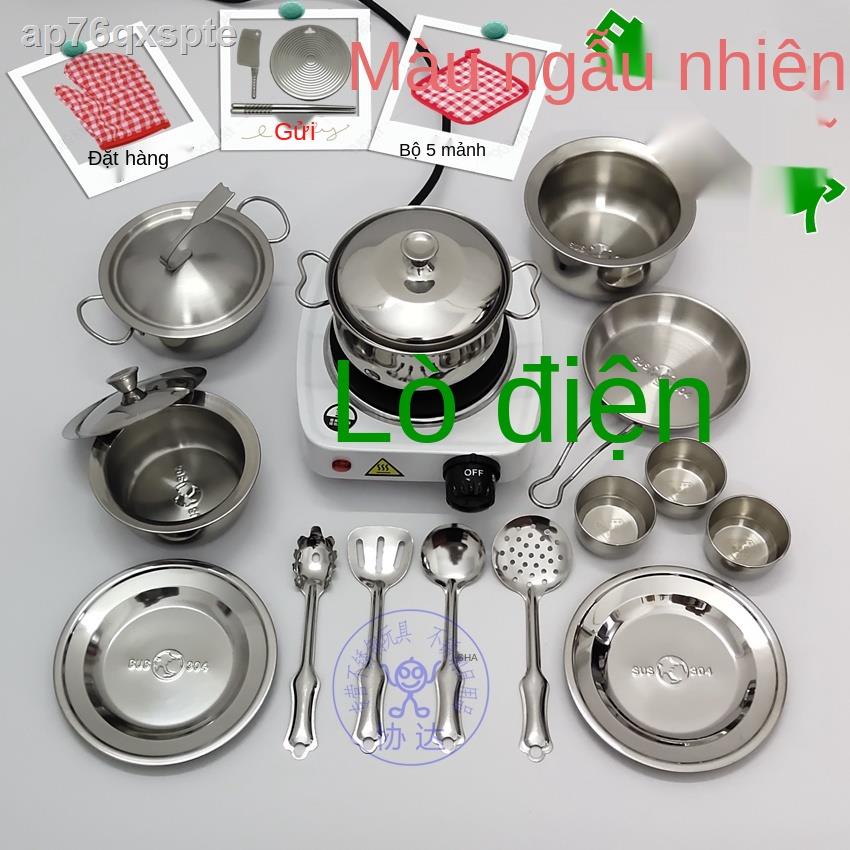 ◇◐◄Bộ đồ chơi nhà bếp mini nấu ăn, ăn thật, dùng nhỏ, vui trẻ em, inox 304