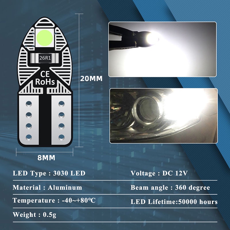 1 Đèn Led W5W T10 12V Ánh Sáng Trắng Cho Xe Hơi