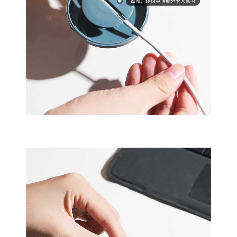 Portable mobile phone charging cable winder for carrying data cables that can be rotated to organize the storage box