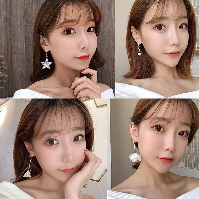 Bộ Khuyên Tai Ngọc Trai Hình Bông Hoa Dáng Dài Phong Cách Hàn Quốc Thời Trang Cho Nữ