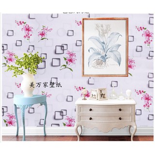 Cuộn 5M PVC giấy dán tường (có sẵn keo dán) - HOA LOA KÈN HỒNG NỀN TRẮNG KT167