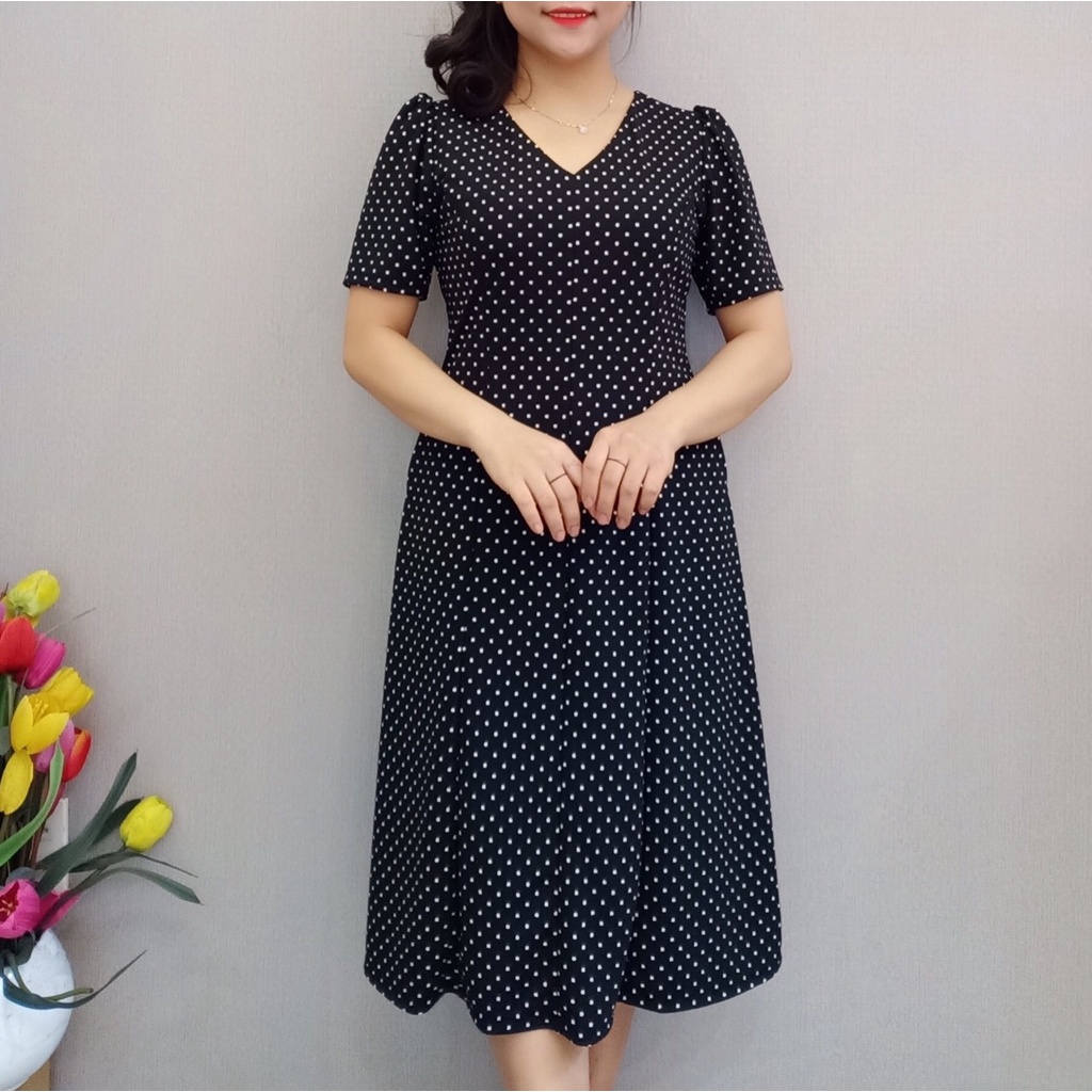 Đầm tám mảnh chấm bi có túi trung niên- Đầm Nga Dương