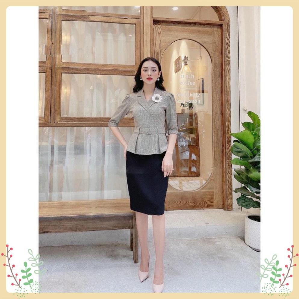 Đầm Nữ Lury Dáng Ôm, Set Liền Áo Peplum Cổ Vest Mix Chân Váy Bút Chì Tặng Kèm Đai, Vải Tex Hàn Cao Cấp, Tôn Dáng -V105