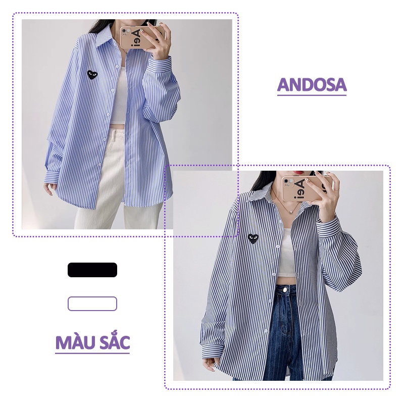 Áo sơ mi nữ kẻ sọc logo tay dài form rộng chất đẹp hàng Quảng Châu ANDOSA SM30