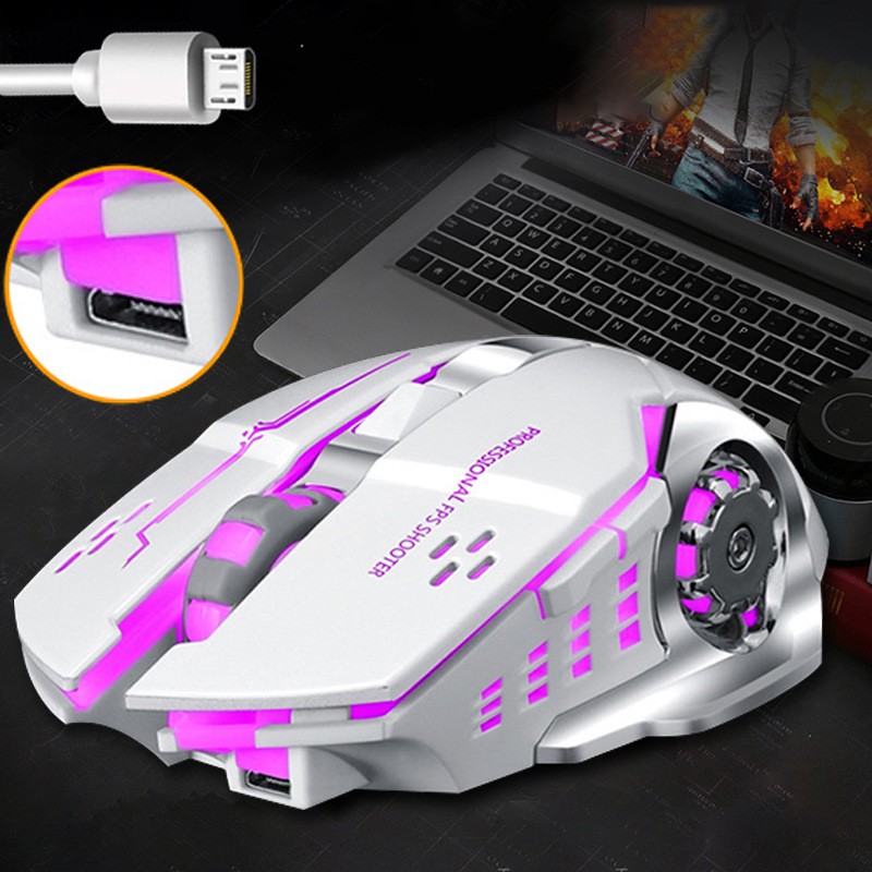 Chuột Game Q3 2.4Ghz, Chuột không dây phát sáng Led 7 màu, không tiếng Crắc, pin sạc qua cáp Micro USB