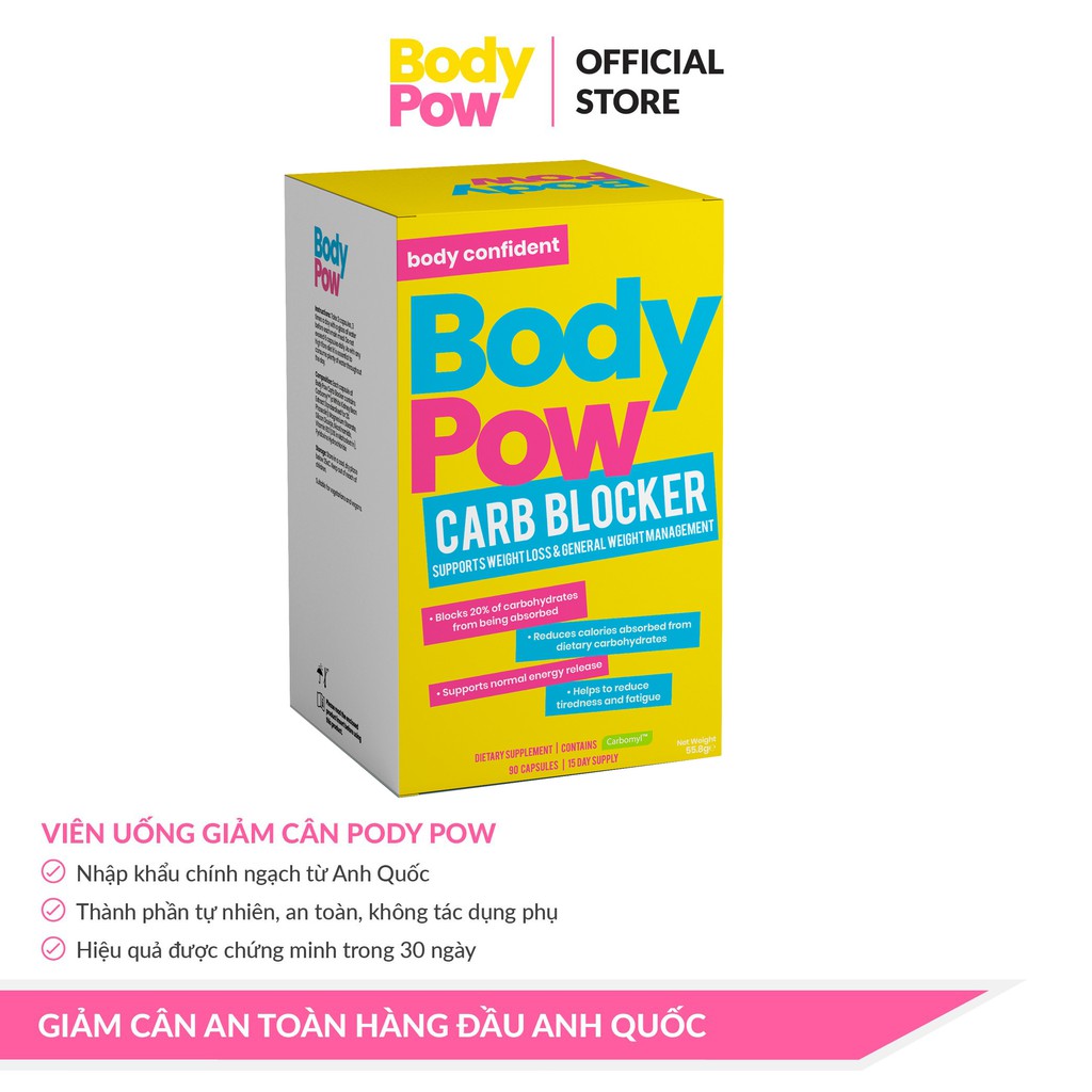Viên Uống Giảm Cân Body Pow Carb Blocker (90Viên/hộp), cho chế độ ăn nhiều thực phẩm tinh bột, gạo, mì và đường