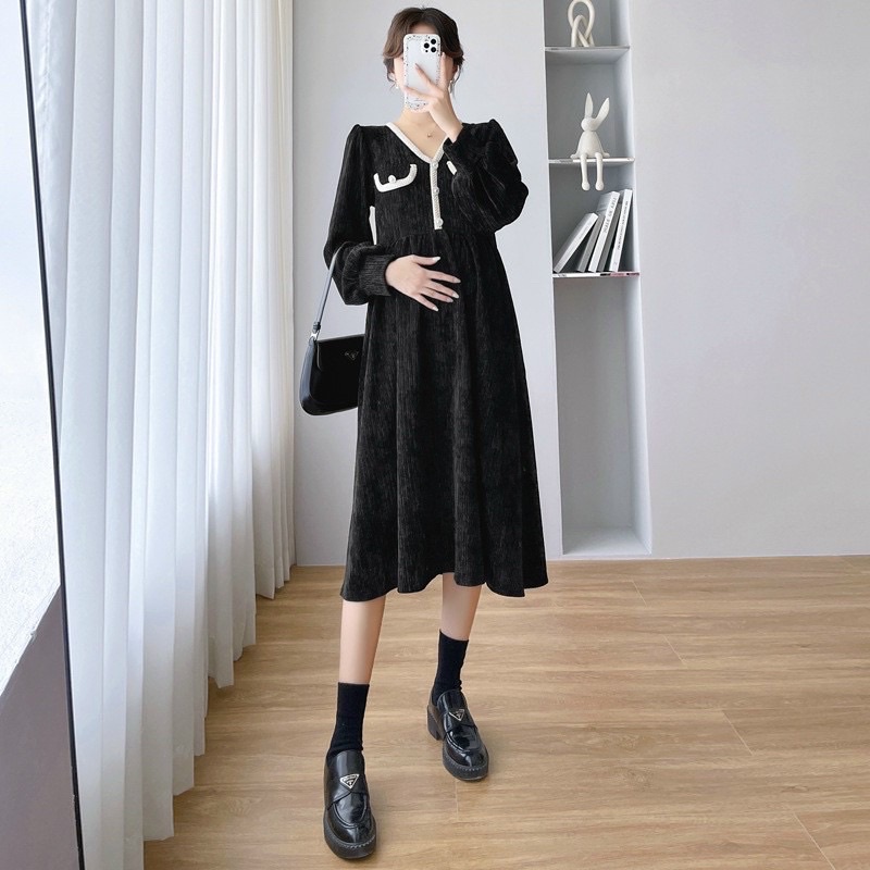 Váy ,đầm bầu và sau sinh ❤ FREESHIP❤ chất nhung tăm Dài Tay mặc mùa THu Đông cực xinh,trẻ đẹp HÀNG BÁN SHOP