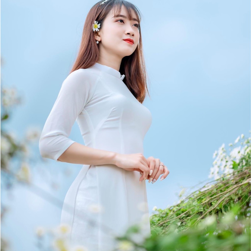Cả bộ Áo dài trắng lụa nhật chất đẹp